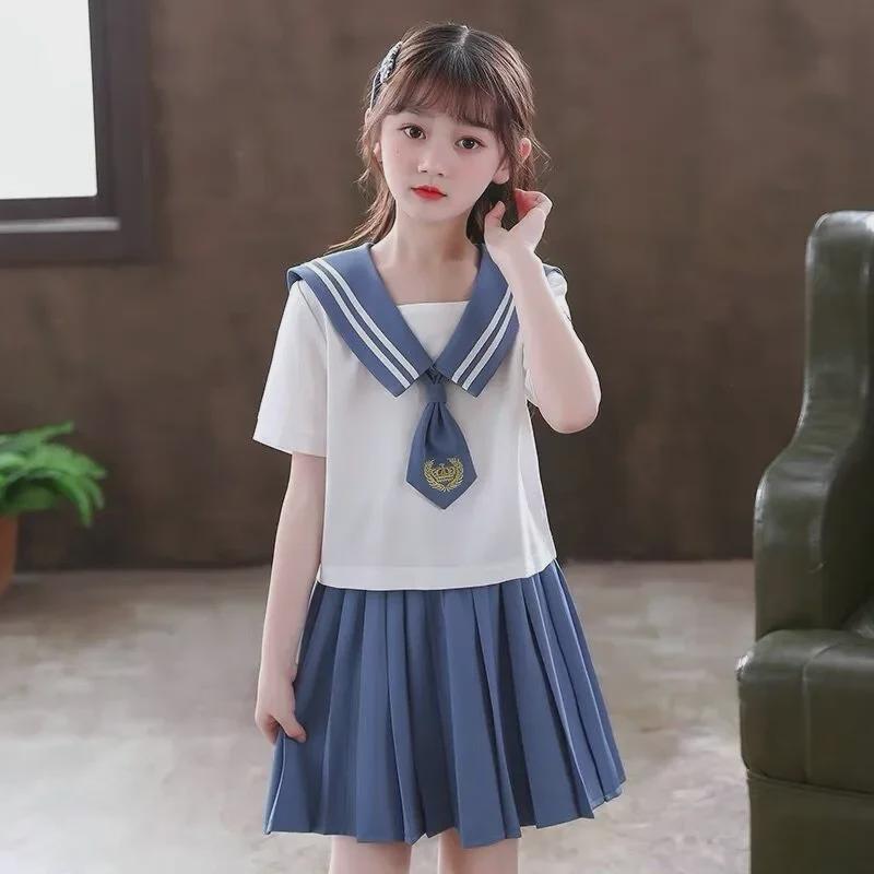 Girls' Japanese Navy Style Summer Sailor Suit: Short-Sleeved Skirt Uniform for Elementary School