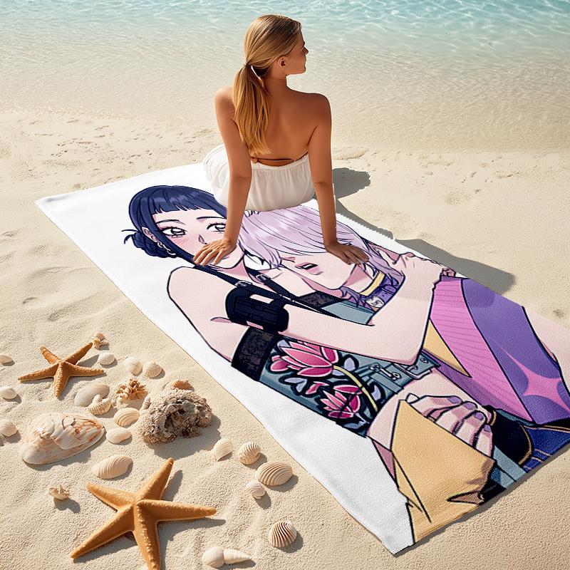 1pc KPop Demon Hunters ZOEY6 Beach Towel, Comfortable and Thick, and Swimming/Bath/Picnic/Camping Towel, Suitable for Seaside Beaches