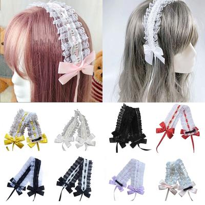 With Clips Lolita Headband Hair Accessories Sweet Lace Hairband Bowknot Ribbon Headwear  Female