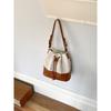 New bucket bag women's drawstring pleated bag niche splicing design women's shoulder bag canvas