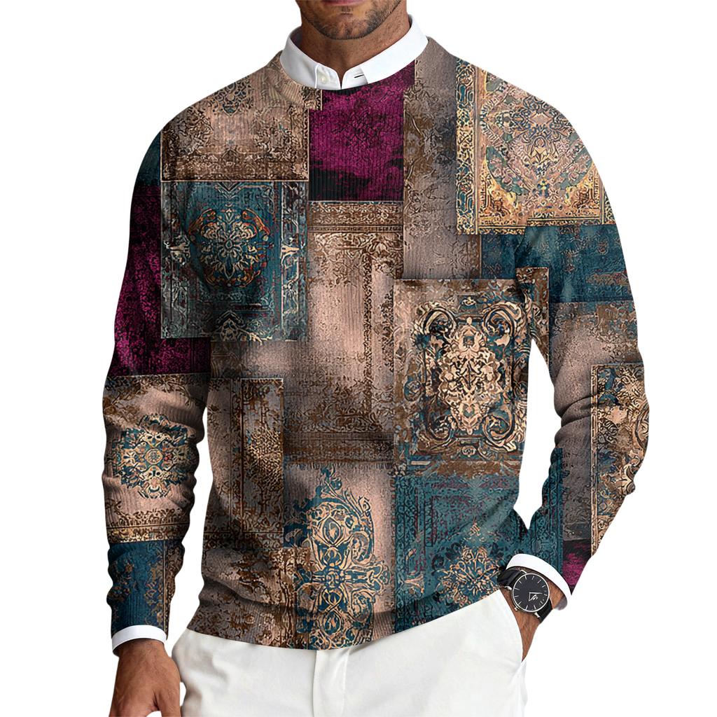 Men's Round Neck Long Sleeve Ribbed Knit Pullover