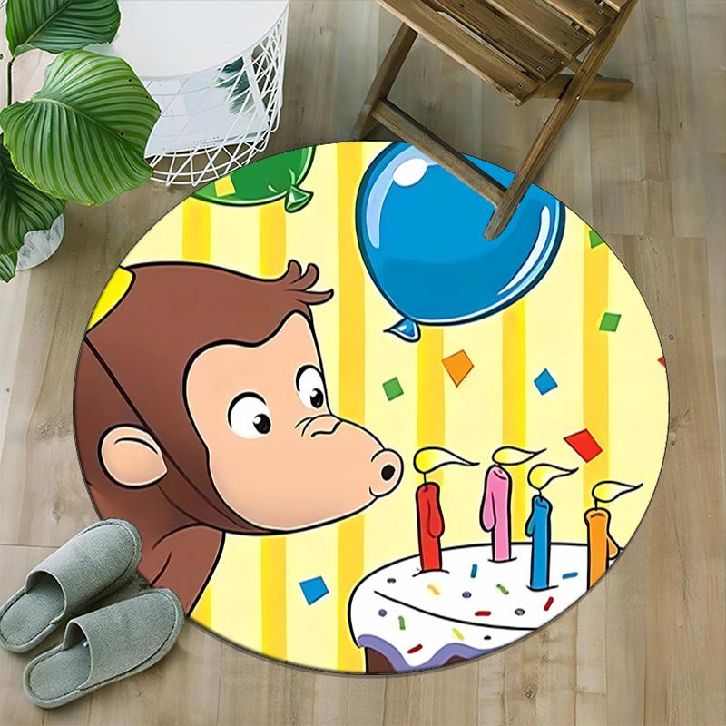 1pc Curious George (6) Print Round Carpet Chair Round Carpet Suitable for Bedroom Living Room Home Decorative Carpet