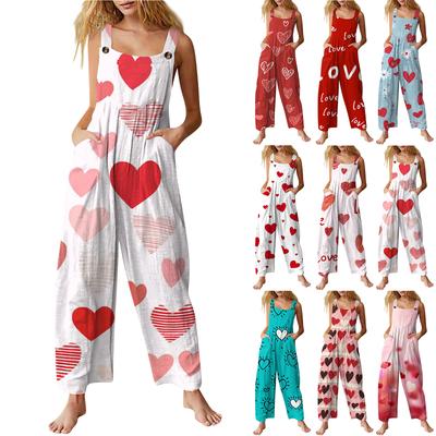 Women's Casual Sleeveless Valentine's Day Printed Jumpsuit