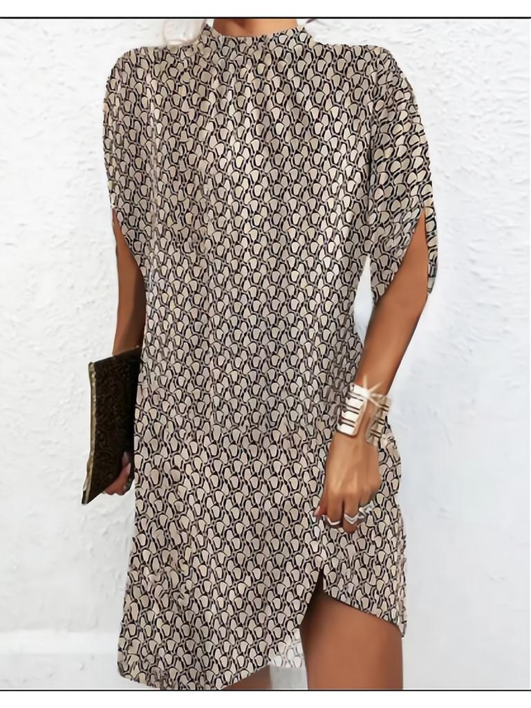 Rundhals Print Blumenkleid Taillenbetont Elegant Plissiertes Kleid für Damen Kurzarm Lockere Kleider Causal Kleid