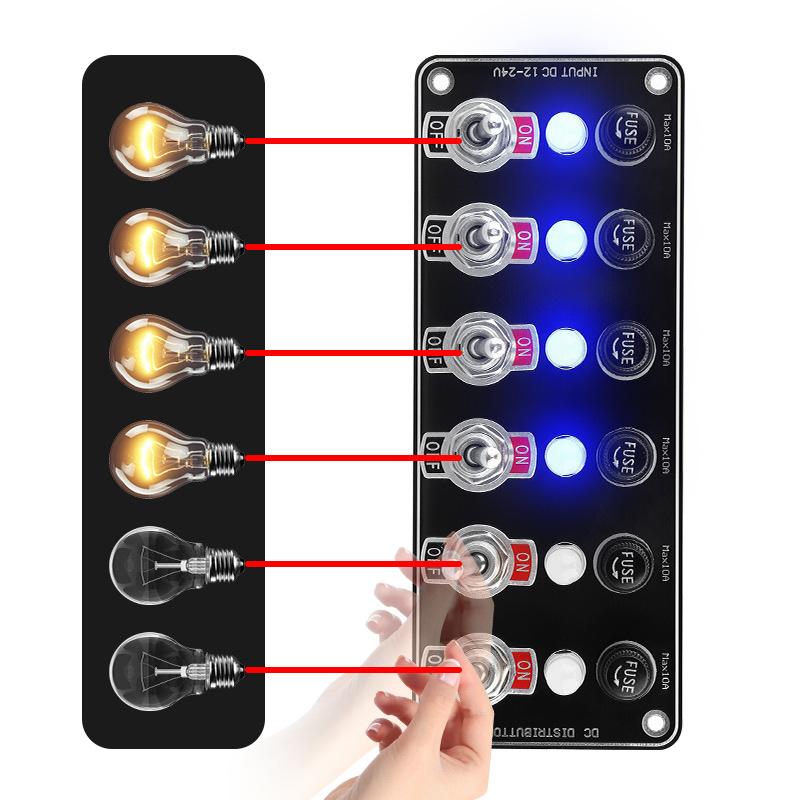 Dagu 6 Gang Metal Rocker Switch Panel w/ LED Circuit Breaker Fuse Box ...