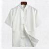 Father Summer Top Solid Color Short Sleeve Buckle Chinese Style Stand Collar Daily Wear Single-breasted Chinese Wear Tai Chi Clothing Male Clothes