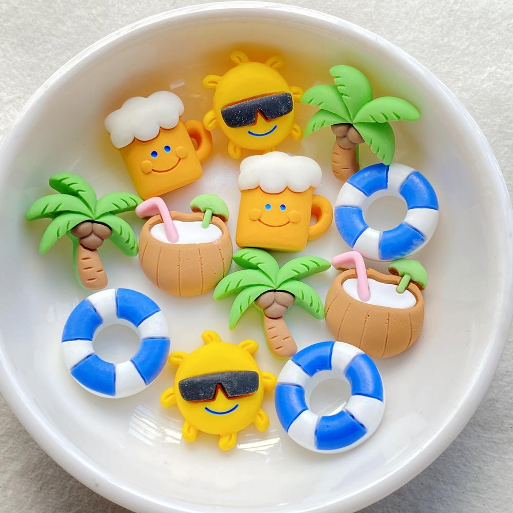 10Pcs New Cute Resin Cartoon Beach Coconut, Coconut Tree Series Flat Back Scrapbooking DIY Jewelry Craft Decoration Accessories