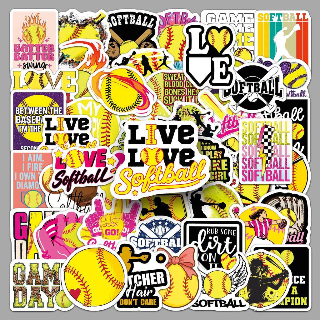 50PCS Waterproof Softball Sports Stickers for Luggage & Helmets