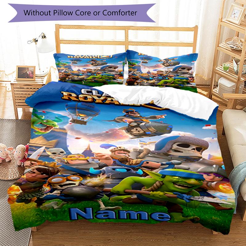3pcs Custom Name Clash Royale Bedding Set Duvet Cover Closure Includes 1 Duvet Cover & 2 Pillowcases, Soft and Comfortable for All Seasons.
