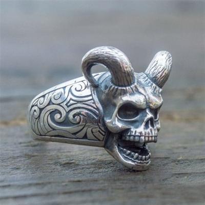 European and American Punk Retro Pointed Devil Skull Ring Sheep Head Ring