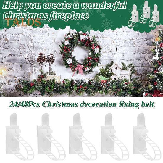 24/48Pcs Christmas Garland Hanger Adjustable Garland Hooks Ties Christmas Stocking Holder Reusable Adhesive Straps for Fireplace Window Decor