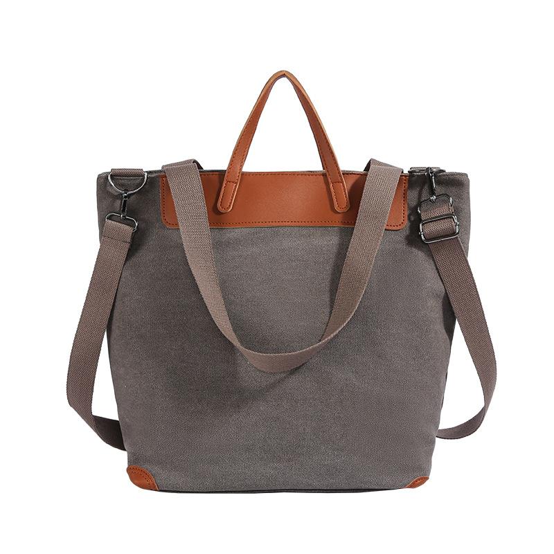 Canvas Tote Bag with Leather Trim and Adjustable Shoulder Strap Stylish Women's Handbag for Daily Use and Work