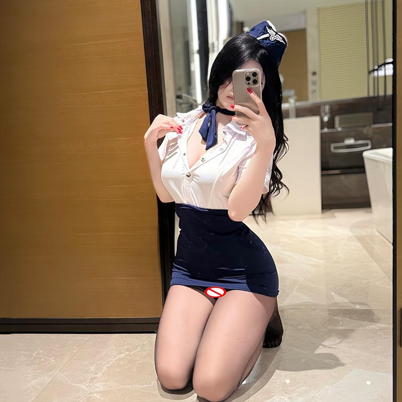 Sexy Stewardess Uniform Plus Size Lingerie Cosplay Policewoman Uniform Temptation Hip Miniskirt Suit Performance Stage Costume