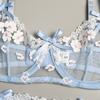 Erotic Lingerie Perspective Mesh Embroidery Three-Dimensional Flower Sexy Underwear Set T-String Sexy Underwear set