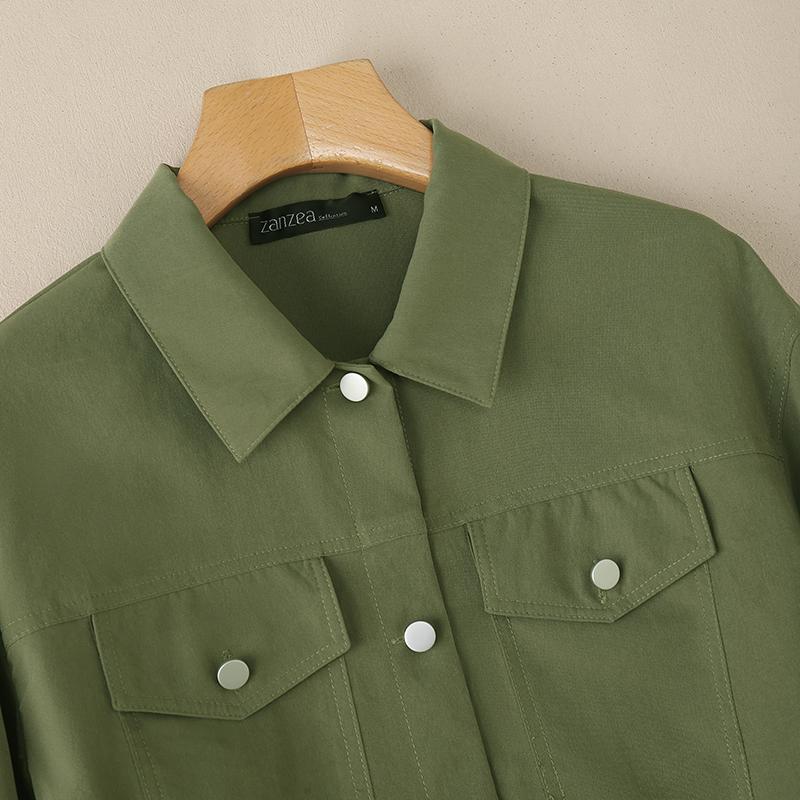 ZANZEA Women Casual Turn Down Collar Loose Long Sleeve Blouse