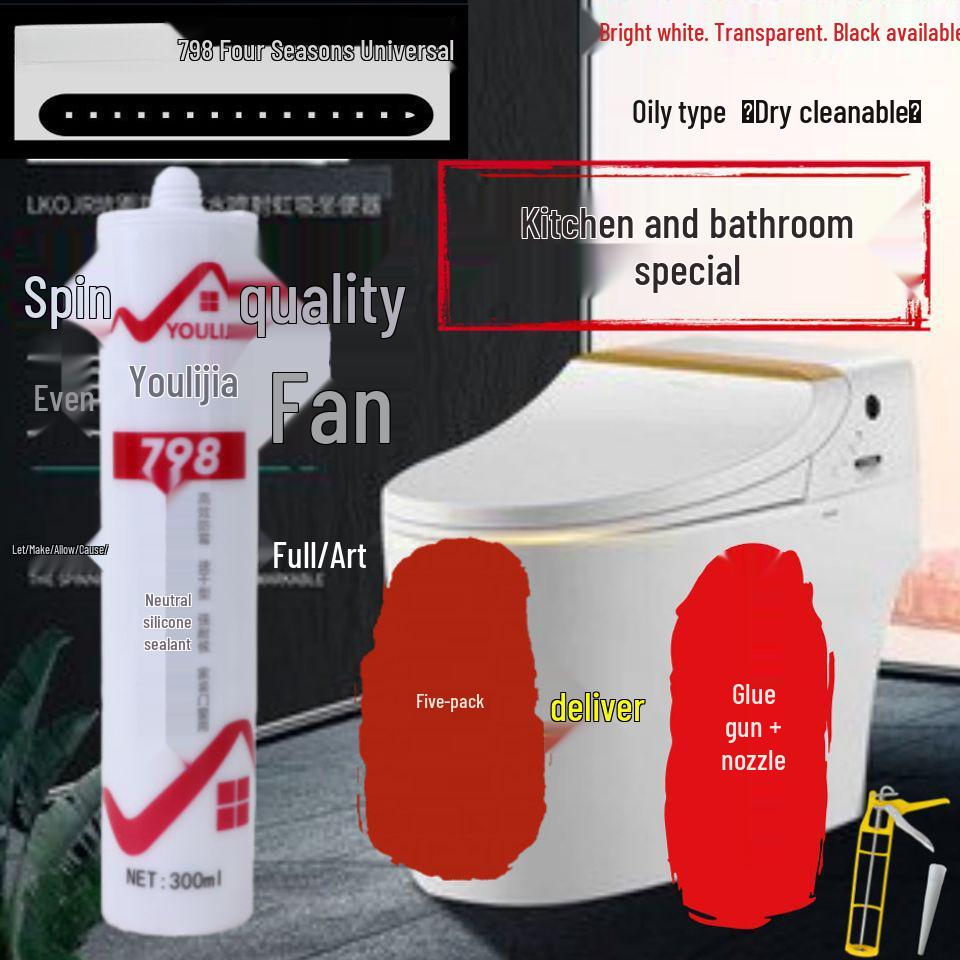 Eco-Friendly Quick-Dry Anti-Mildew Silicone Sealant for Glass, Transparent & Waterproof for Kitchen, Bathroom, Toilet, Door, and Window Applications