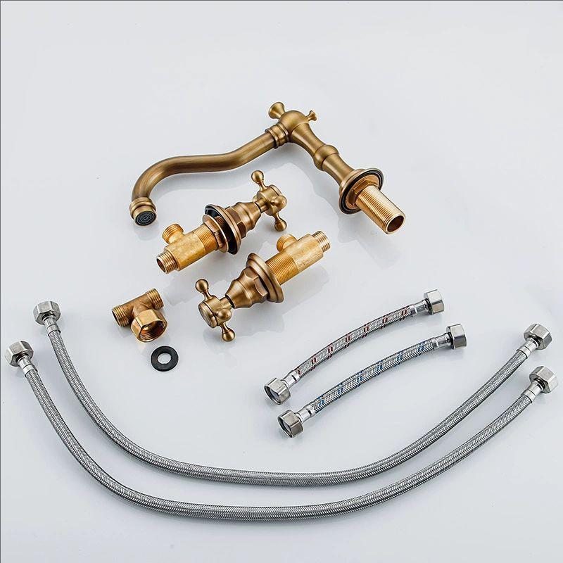 Gold Solid Brass Bathroom Basin Faucet Mixer Taps Antique Black Kitchen Sink Faucet Dual Handles 3 Holes Bathtub Faucet