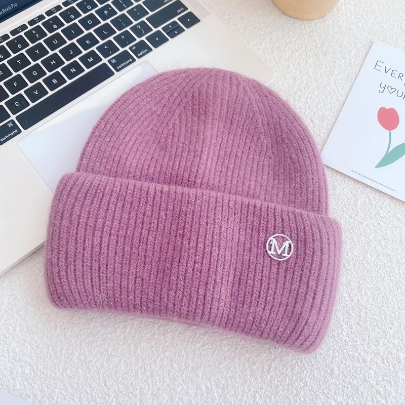 Rabbit Fur Hat Women's Autumn and Winter New Thickened Warm Wool Hat Knitted Pullover Hat Shopping Ear Protection Cold Hat