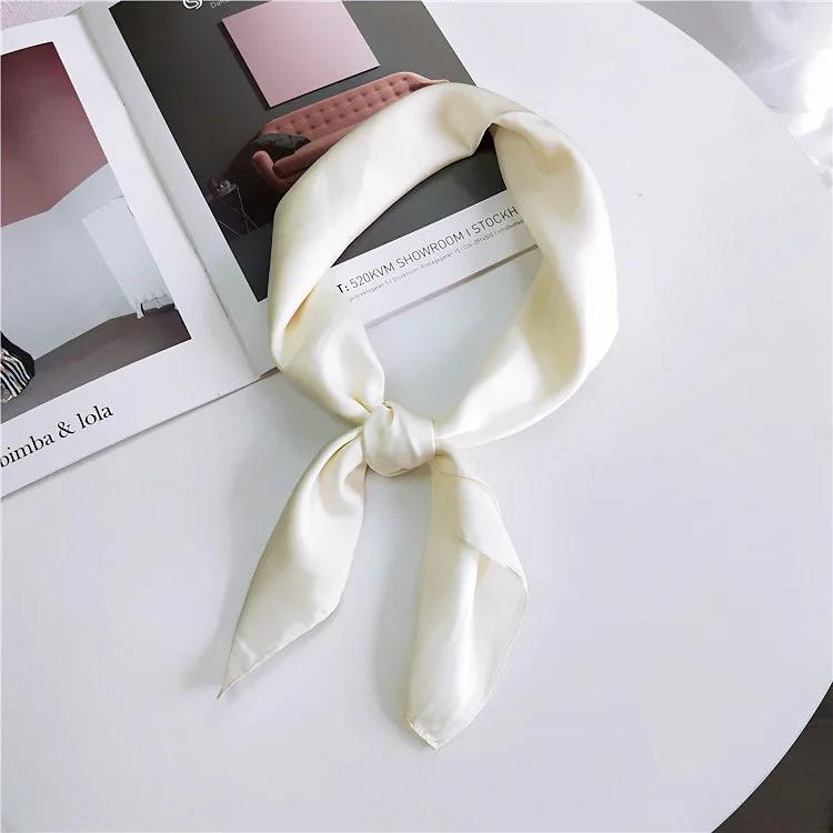 Fashion Solid Kerchief Women Head Scarf For Hair Pink Green White Silk Neck Scarfs Female 70Cm*70Cm Square Bandanas Lady Scarves