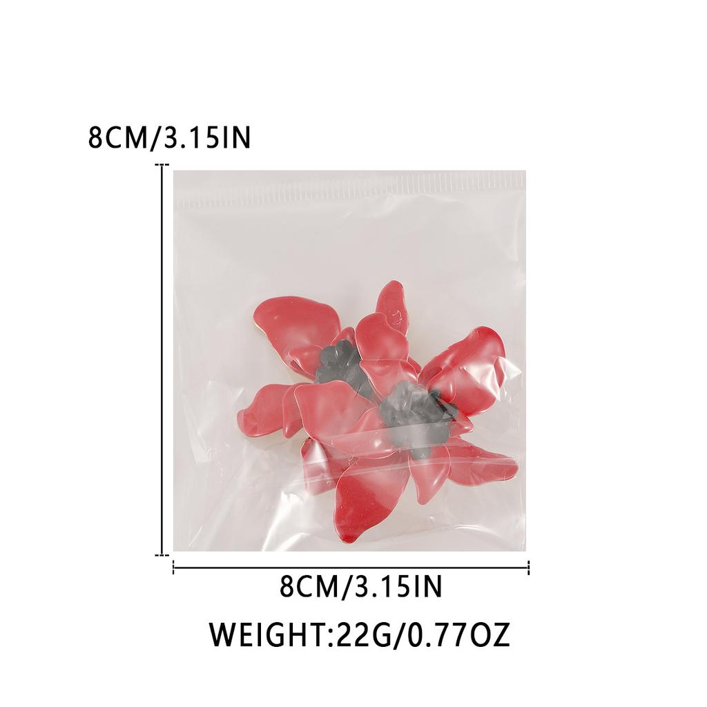Retro three-dimensional floral earrings with large petals, red black core earrings with large flowers, summer vacation style