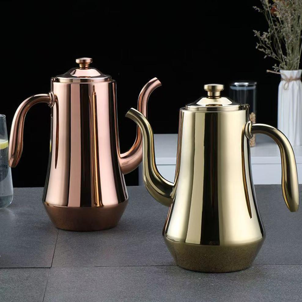 Food Grade Stainless Steel Tea Kettle, Large Capacity Long Mouth with Tea Strainer, Restaurant Teapot, Heatable Kettle, 1.5L