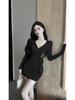 Schickes V-Ausschnitt Netz Langarm Bodycon Minikleid - Hüftbetontes Design