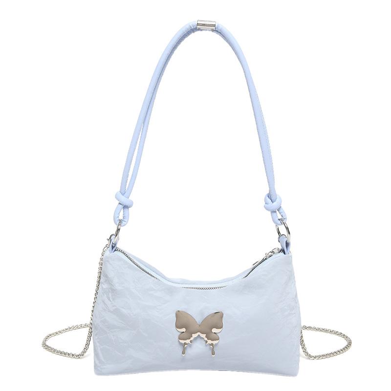 

Gentle texture bow shoulder bag women s 2024 spring and summer niche design versatile ins messenger bag chain bag синій