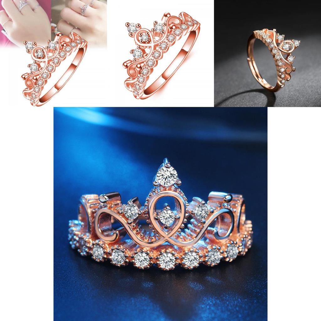 Elegant Rose Gold Plated Korean Crown Ring With Sparkling Gemstones For Women Fashion Jewelry