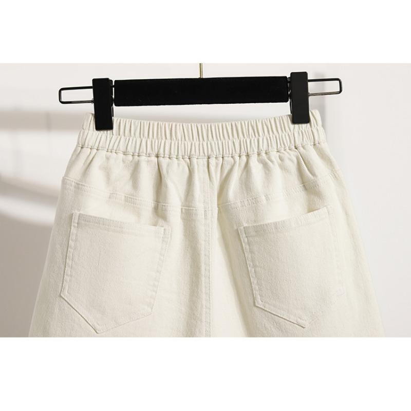 DIMANAF Büyük Beden Kadın Şort Pantolon Yazlık Bol Kot Şort Temel Yüksek Bel Yırtık Pantolon Elastik Bel Maksi