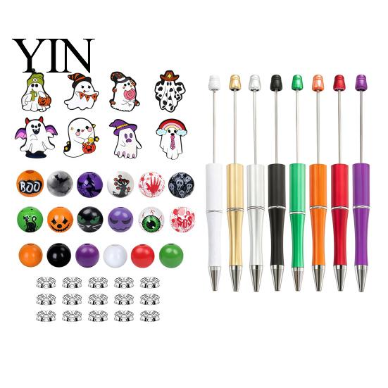 Holiday Gift Ideas 8PCS Halloween Beadable Pens, DIY Ballpoint Pens with Ghost Pendants And Acrylic Beads, Creative Stationery for Office School