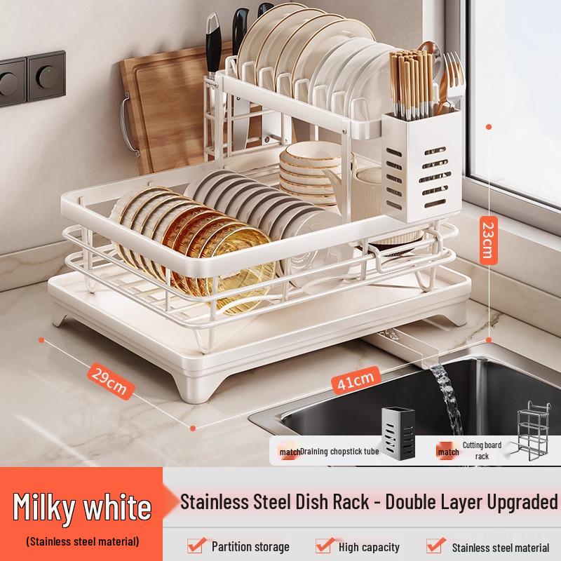 Stainless Steel Kitchen Dish Rack with Plate, Bowl, and Chopstick Holder