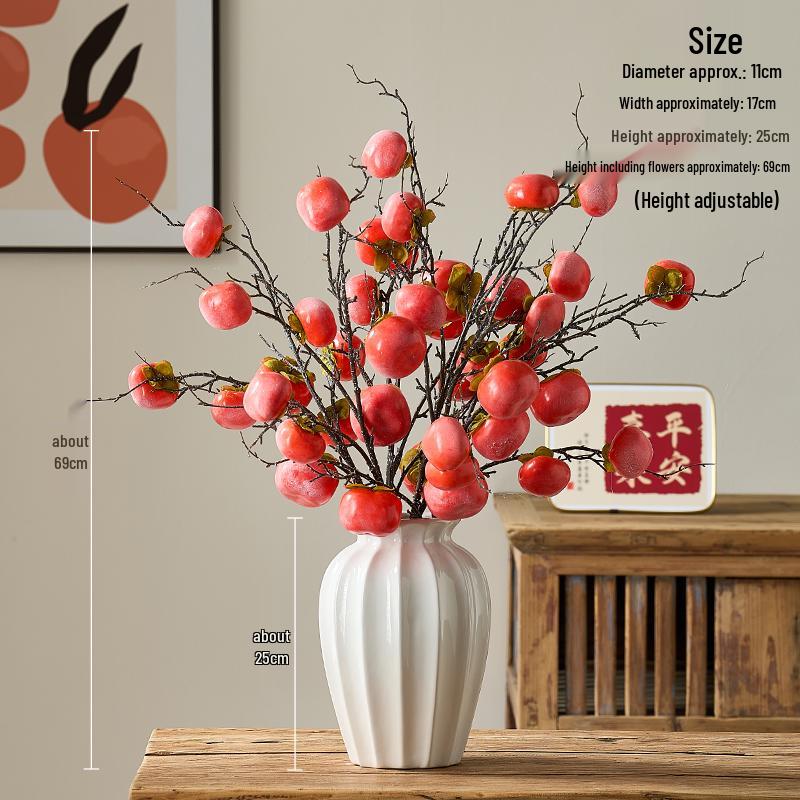 Chinese-Style Persimmon and Pomegranate Flower Arrangement for Living Room or Dining Table