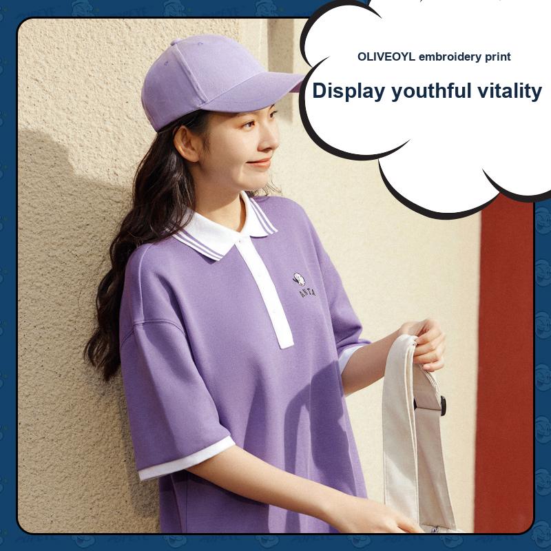 Anta X Popeye Collaboration Lifestyle Series Loose Breathable Color Block Pattern Polo Dress Women Dresses Black 962428205-2