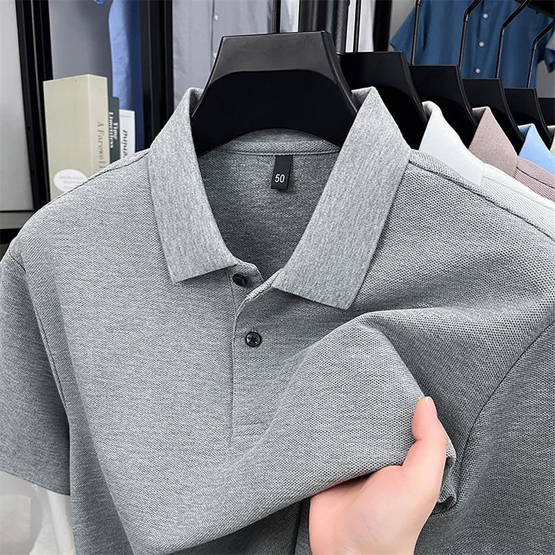 New Pure Cotton Men's High-End Polo Shirt - Short Sleeve, Lapel, Solid Color, Casual Summer T-Shirt