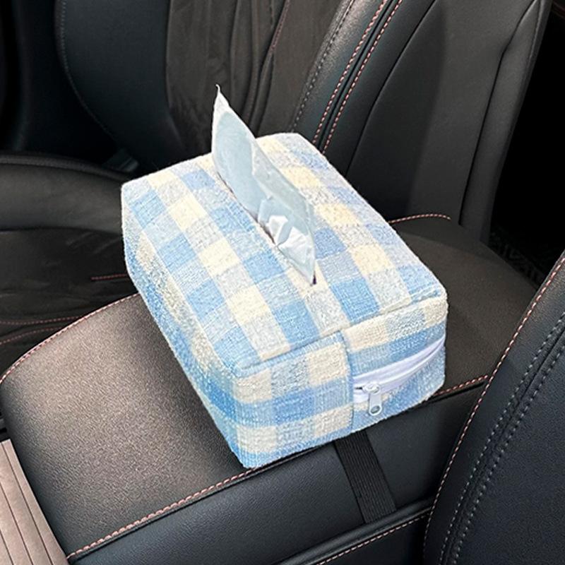 Neue Auto-Taschentuchbox einfache karierte Auto-Papierbox zum Aufhängen für Auto hochwertige Hängetasche kreativ niedliche Papierbox