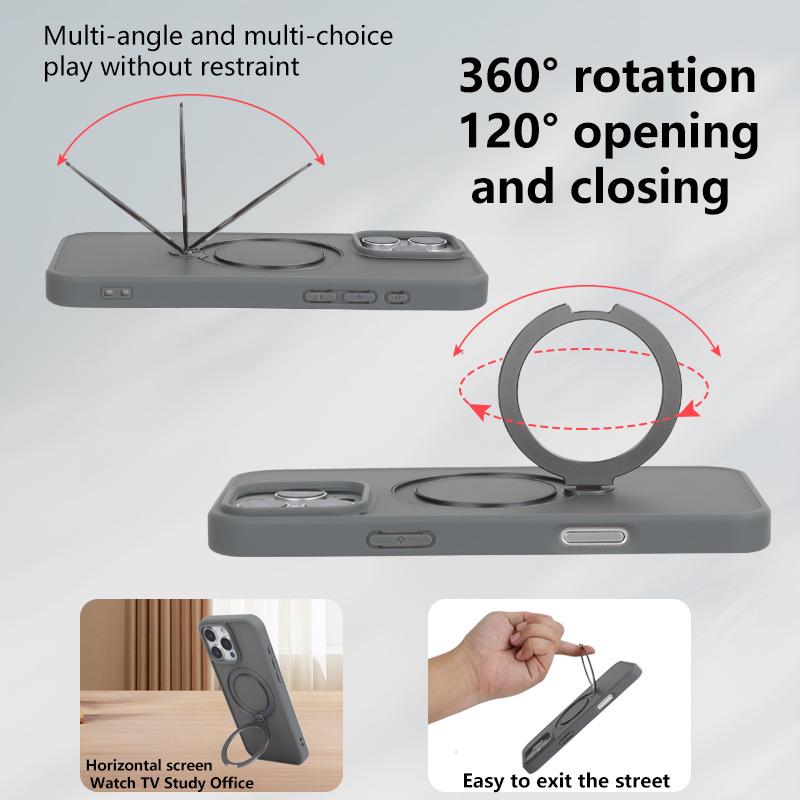 Etui z magnetycznym stojakiem iPhone 17 Pro Max, z ochroną obrotową z tłumieniem, o fakturze skóry