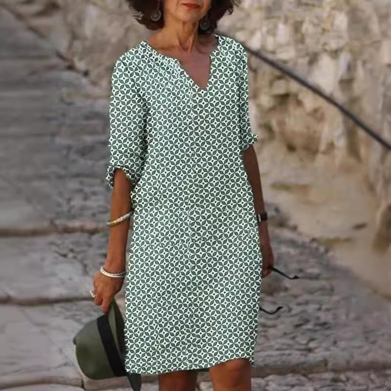 Damen V-Ausschnitt Kleid mit Print