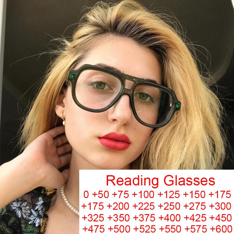 Trend Oversized Pilot Reading Glasses Women Men Luxury Brand Designer Vintage Big Frame Eyeglasses Elegant Green Eyewear Shades