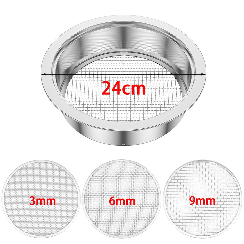 4Pcs Soil Sieves Mesh Set Round Stainless Steel Garden Soil Stone Filtration Kitchen Flour Powder Filter Screen Soil Strainer