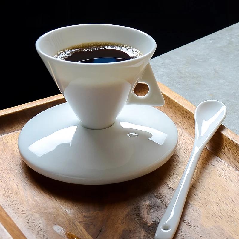 

European Bone China Coffee Cup and Saucer Set with Spoon Concentrated Small Cup Personality Living Room Coffee Table Decoration 50ML
