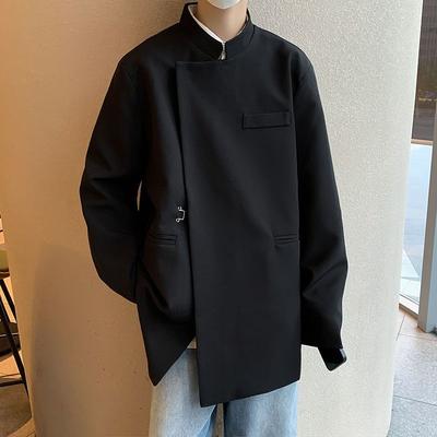 Vintage Stand Collar Casual Suits Men's Clothing Solid Color Basic Spring Autumn Pockets Stylish Irregular Long Sleeve Blazers