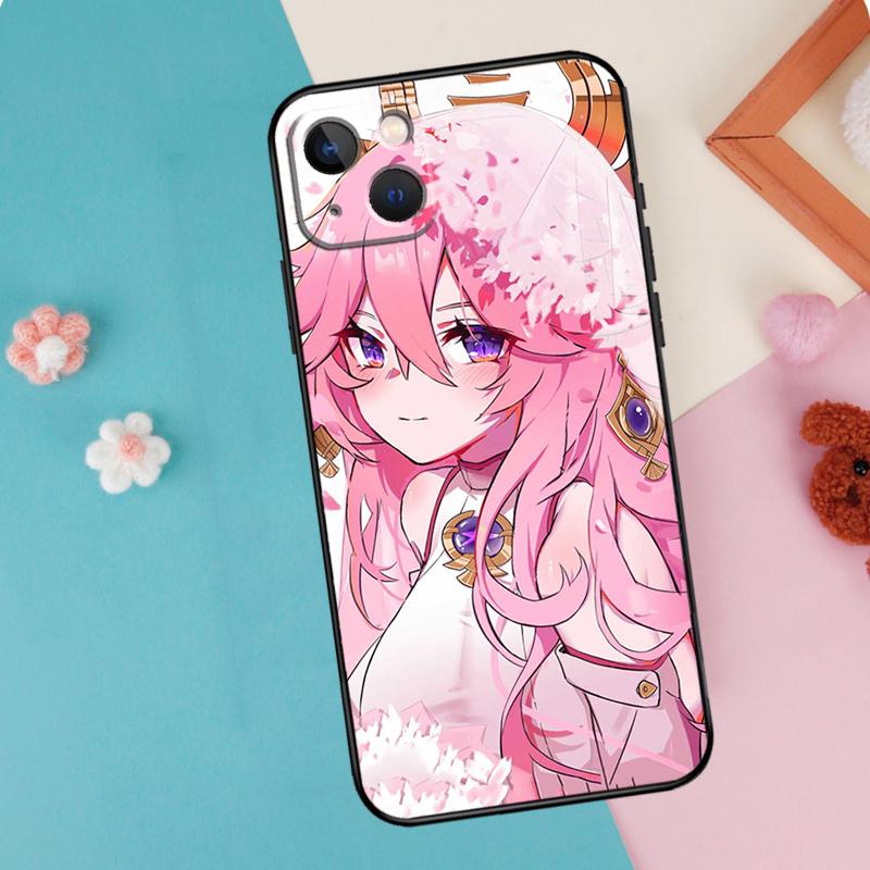 Yae Miko Genshin Impact Phone Case For iPhone 16 15 14 12 11 13 Pro Max Plus Mini XR 16e Funda Silicone Back Cover