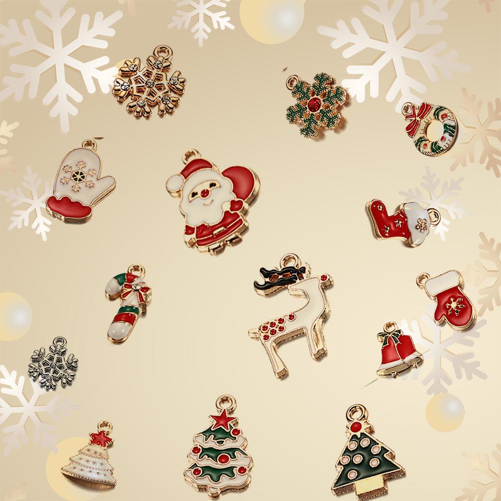 10Pcs Christmas Charms Pendants Enamel Bracelet Party Home Metal Craft Decoration Tree Hanging DIY Jewelry Making Accessories