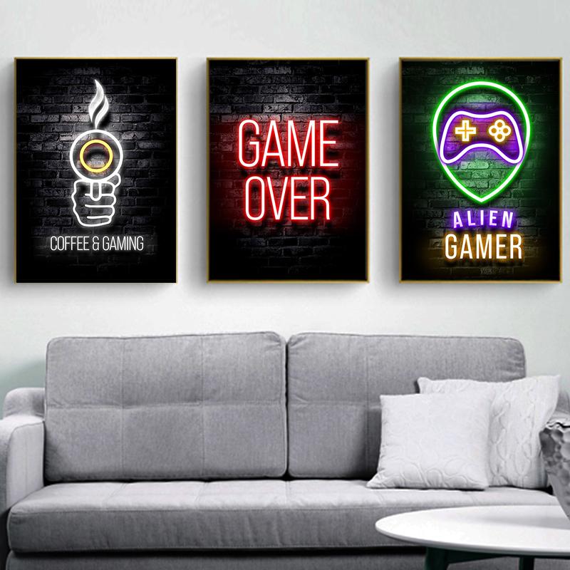 Playroom Poster Decoration Gaming Prints Neon Video Gamer Canvas Painting Wall Art Picture for Kids Boys Game Room Decor Gift No Frame