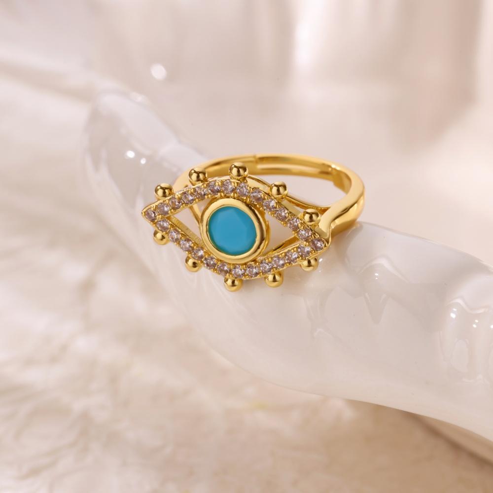 

Gold Color Stainless Steel Open Rings For Women Fashion Zircon Evil Eye Ring Couples Exquisite Trendy Elegant Wedding Jewelry resizable
