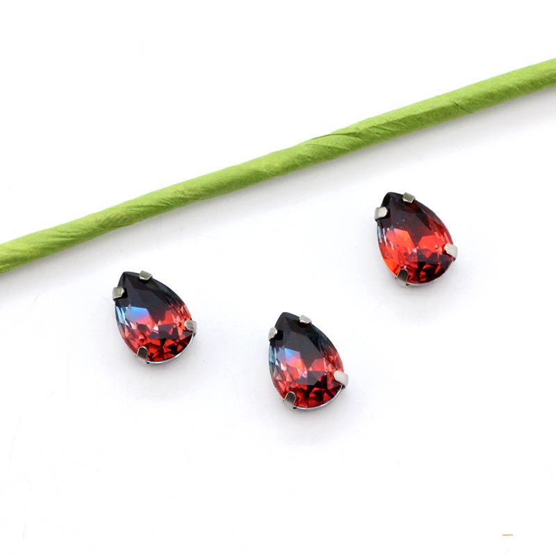 Silberne Klaue Tropfenförmiger Turmalin Diamant Farbverlauf Edelstein für DIY Schmuck, Schuhe, Taschen - 10x14mm Kristallstein.