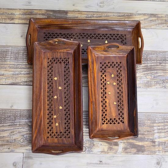 Serving Trays Plates Set of 3 | Handcrafted Wooden  | (14.3 x 6 x 2)