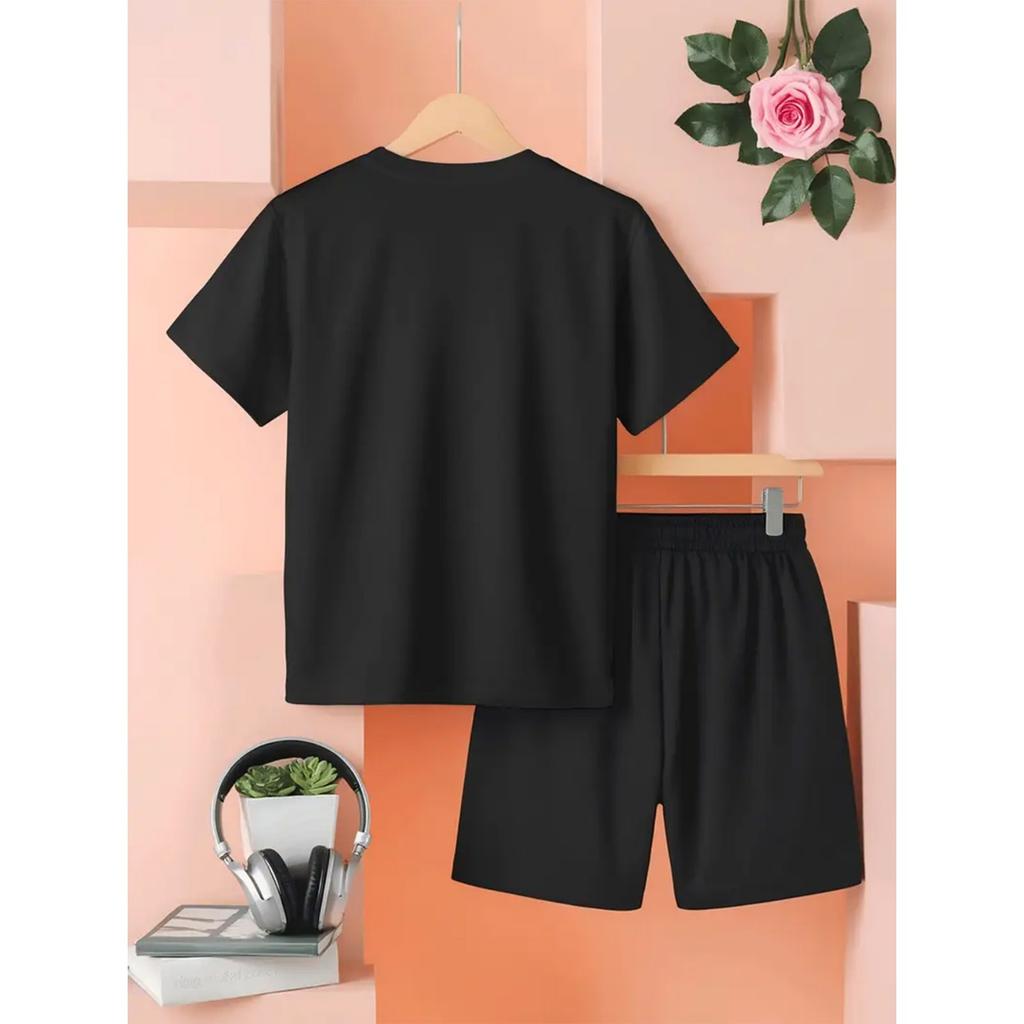 Boys' 3D printed spring/summer outdoor sports T-shirt and shorts two-piece set, perfect for outdoor wear
