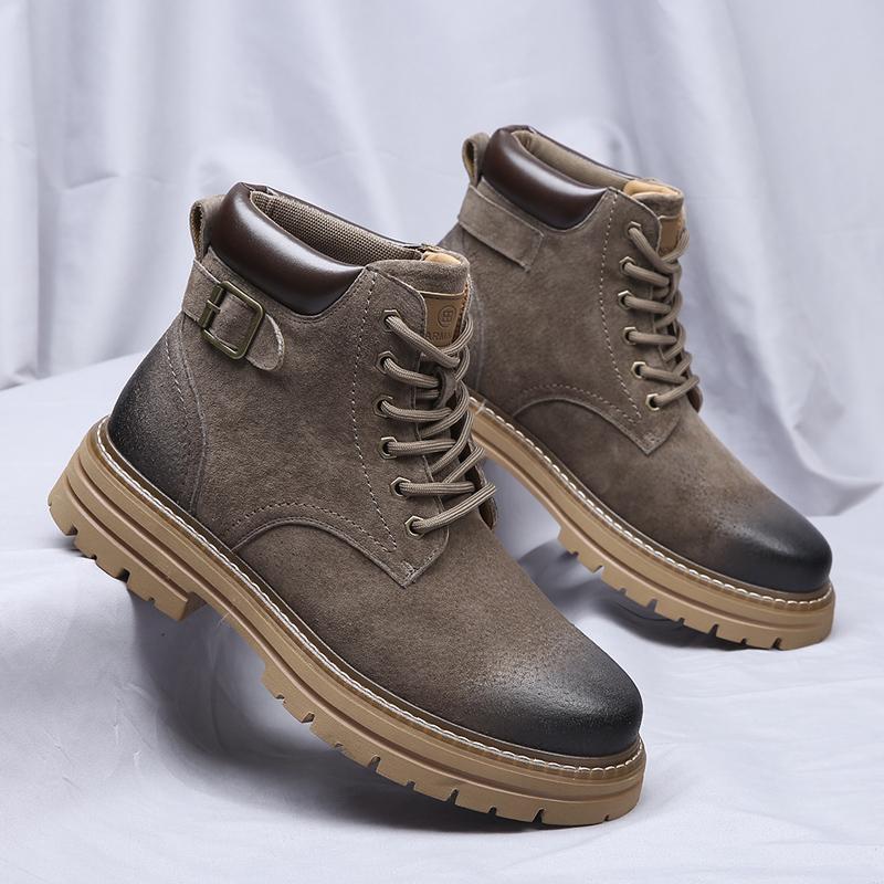 Autumn/Winter British Style Thick Sole Lace Up High Top Boots Man Classic Retro Leather Tooling Boots Fashion Ankle Short Boots