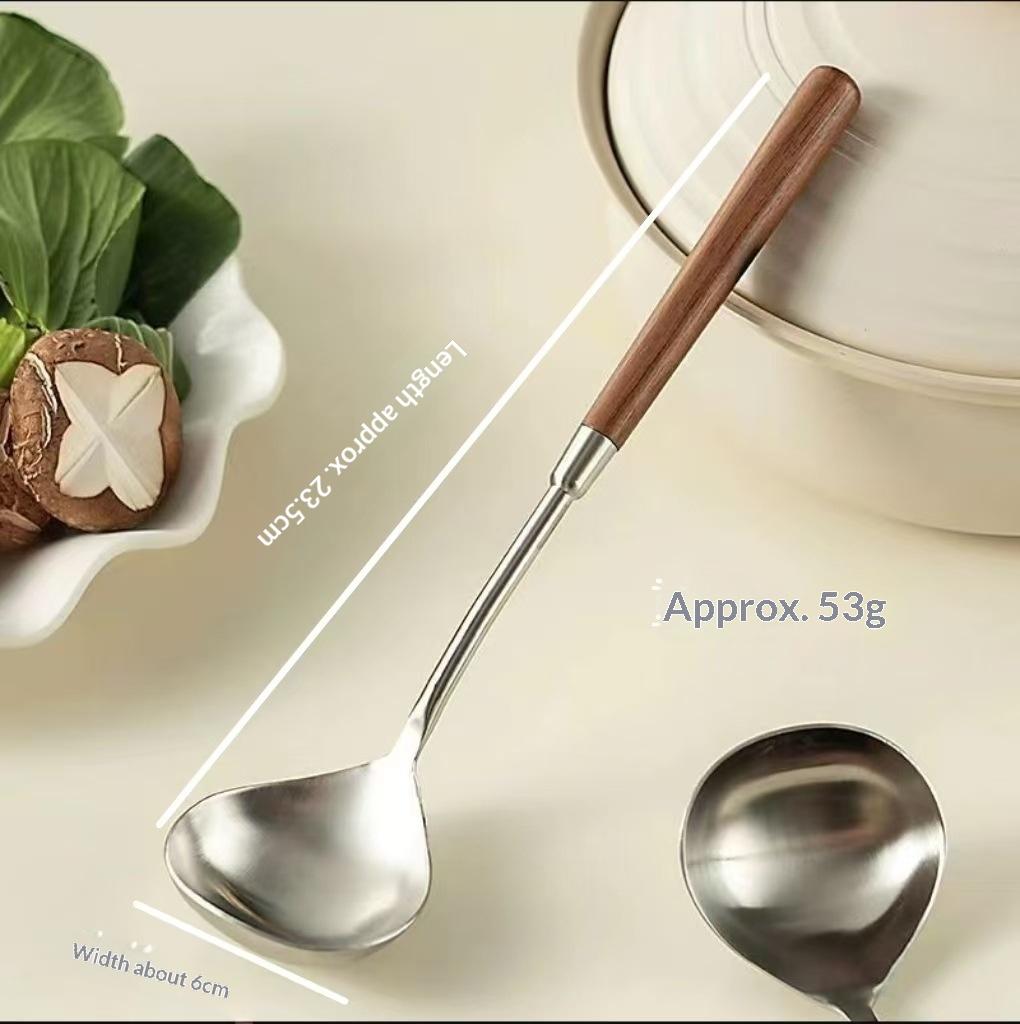

Stainless Steel Soup Scoop Wooden Long Handle Cooking Shovel Scoop Restaurant Hotpot Soup Porridge Spoon Kitchen Tableware